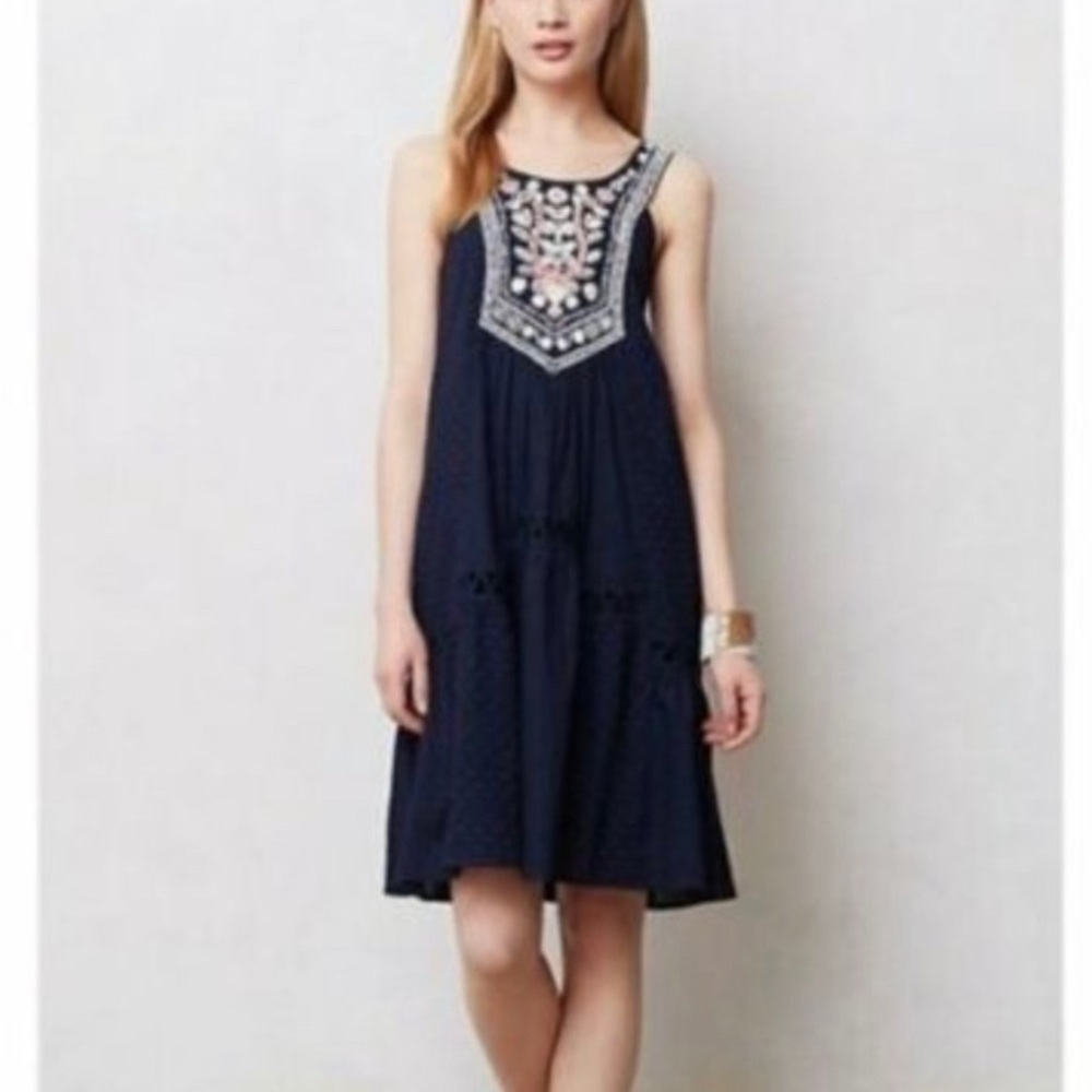 Anthropologie Maeve Tisa Embroidered Swing Dress